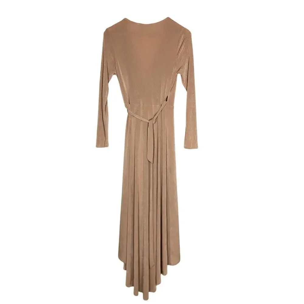 ASTR Melonie Dress Knit Long Sleeve Surplice Neck High Low Hem Wrap Maxi Pink S